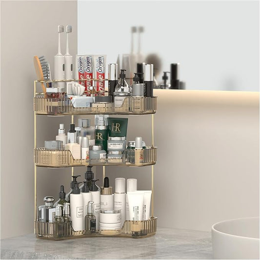 Corner Bathroom Counter Organizer with Top Toothbrush Holders, 3-Tier Make Up Organizers for Vanity with Brush Holder, Corner Storage for Bathroom, Kitchen, Dresser-BrightBean Baby