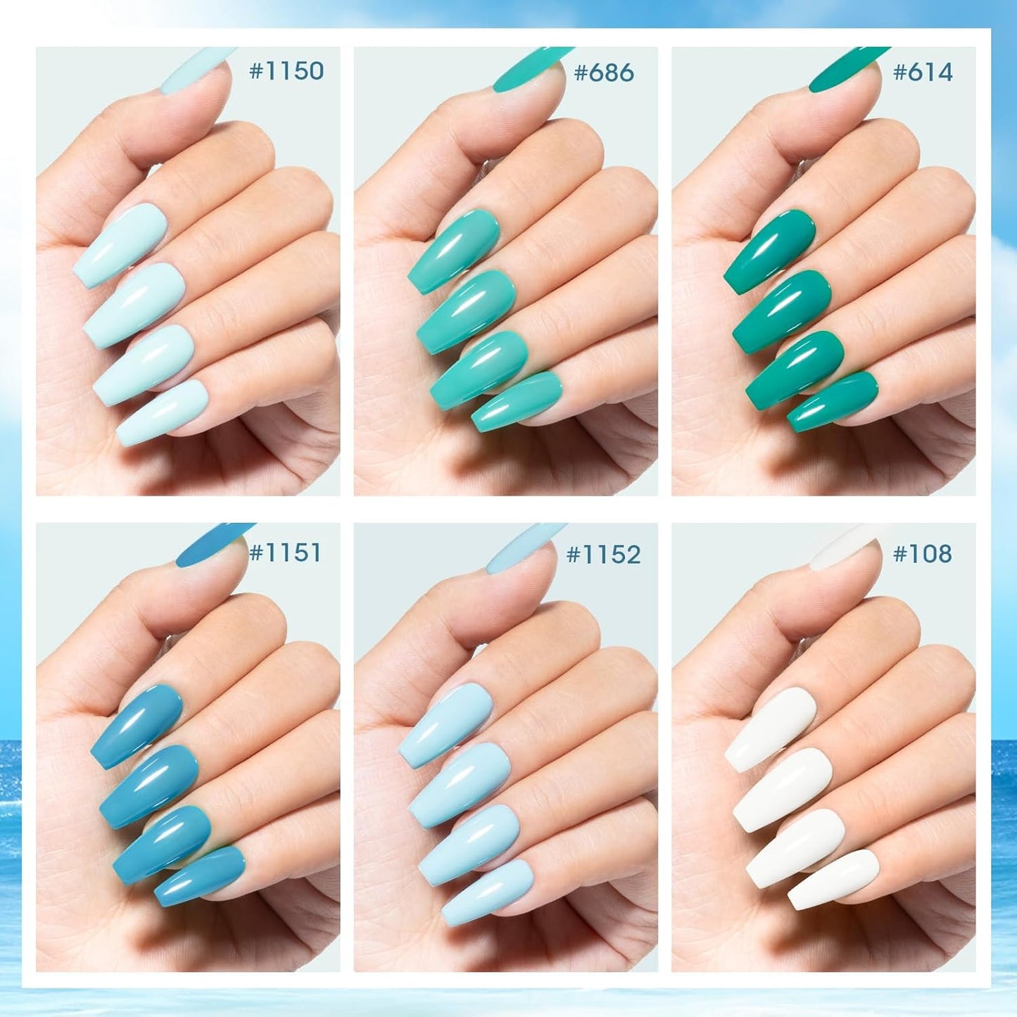 GELLEN Teal Regular Nail Polish Non Gel, Fast Air Drying Mint Turquoise Nail Polish No UV Light Needed Spring Summer 6 Colors Blue Green Set for Women Girls Manicure Home Salon, Hema Free, 0.33 Fl.Oz-BrightBean Baby