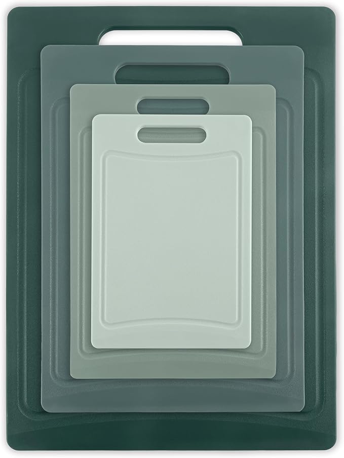 COOK WITH COLOR Non-Slip Cutting Board Set – Kitchen Essentials with Easy Grip Handle for Meat, Veggies, and Fruits, 4 Cutting Boards, Mint