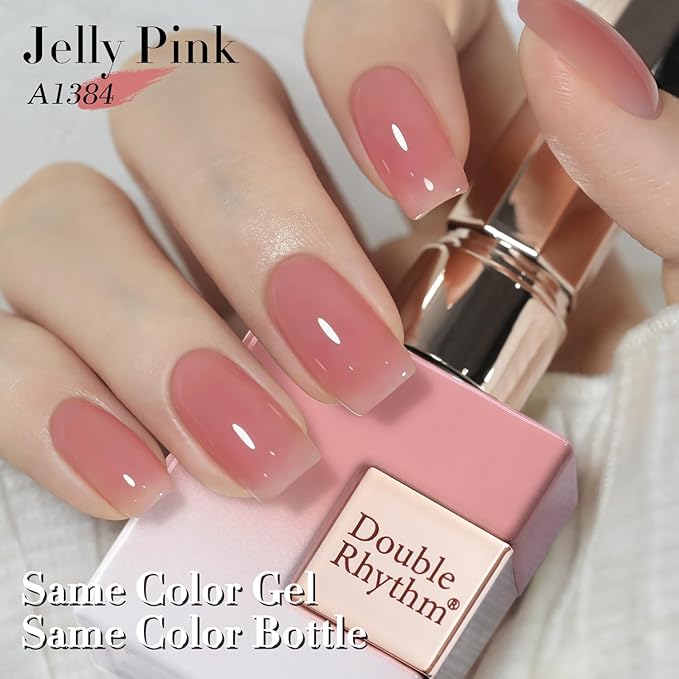 Double Rhythm Translucent Gel Polish Sheer Neutral Natural Light Milky Same Color Same Bottle 15ML Jelly Nail Polish Nail Art DIY at Home (Nude Milky Pink-A1384)-BrightBean Baby