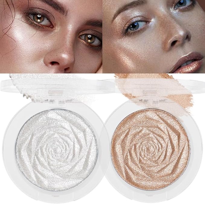 evpct Pearl White & Champagne Gold Face Highlighter Makeup Shimmer Glitter Diamond Sparkly Highlighters Makeup Palette Powder for Face Body Cheek iluminadores iluminador de jos maquillaje luminizers-BrightBean Baby
