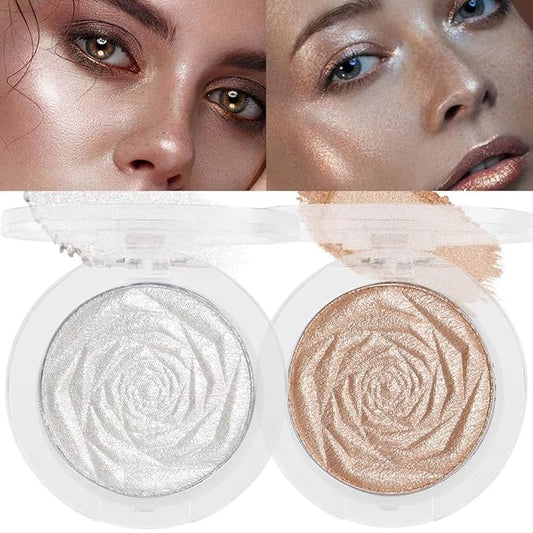 evpct Pearl White & Champagne Gold Face Highlighter Makeup Shimmer Glitter Diamond Sparkly Highlighters Makeup Palette Powder for Face Body Cheek iluminadores iluminador de jos maquillaje luminizers-BrightBean Baby