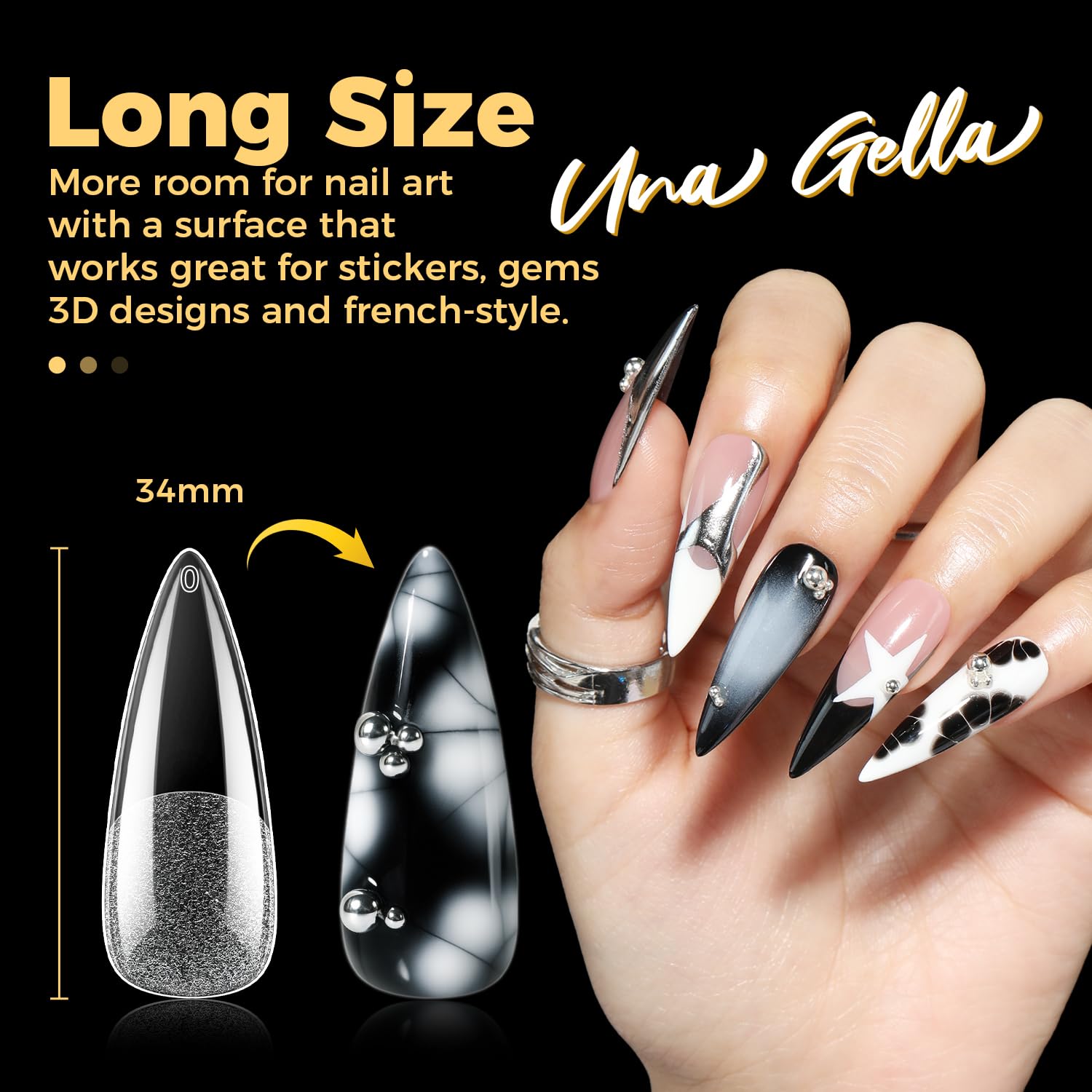 UNA GELLA Halloween Long Stiletto Gel Nail Tips, 600Pcs Pre Etched Long Stiletto Almond Nail Tips Clear Fake Nails Press on Nails No C Curve for DIY Art Salon at Home 12 Sizes-BrightBean Baby