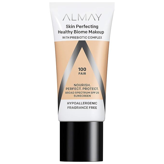 Almay Skin Perfecting Healthy Biome Foundation Makeup with Prebiotic Complex SPF 25, Hypoallergenic, -Fragrance Free, 100 Fair, 1 fl. oz.-BrightBean Baby