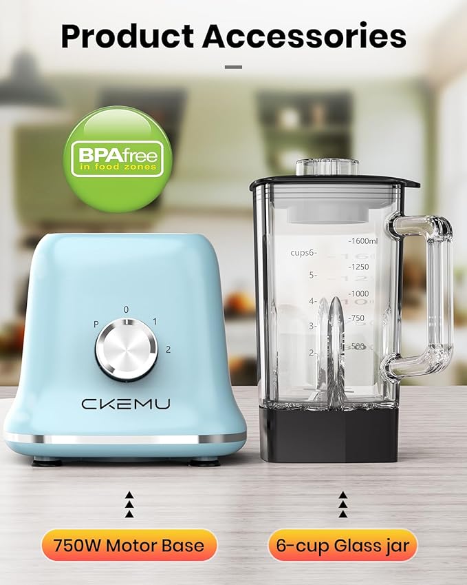 Professional Glass Blender for Smoothies - 58 Oz Jar 750W B02 Blue
