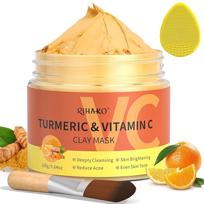 Turmeric Vitamin C Clay Mask -Turmeric Facial Mask - Brightening Clay Face Mask Skincare, Deep Cleansing Face Mask, Acne Face Mask for for Dark Spots, Dull Skin, Refining Pores and Controlling Oil-BrightBean Baby