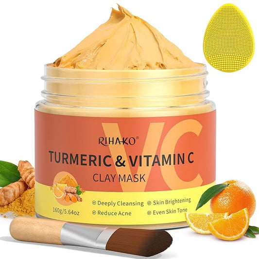 Turmeric Vitamin C Clay Mask -Turmeric Facial Mask - Brightening Clay Face Mask Skincare, Deep Cleansing Face Mask, Acne Face Mask for for Dark Spots, Dull Skin, Refining Pores and Controlling Oil-BrightBean Baby
