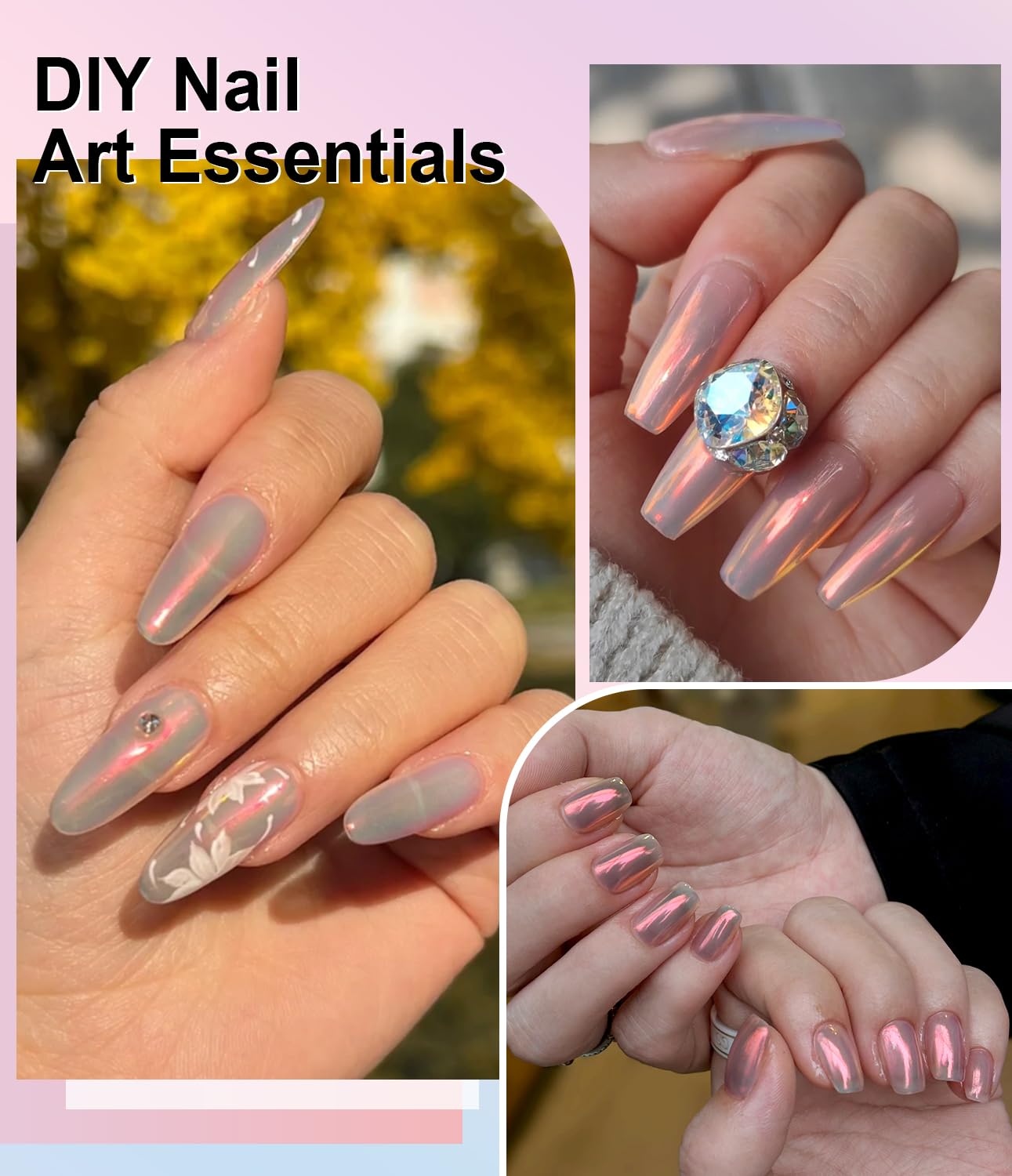 Upgrade Orange Chrome Nail Powde: 1Pcs Glazed Magic Mermaid White Chrome Nail powder,Aurora Metallic Effect Pearl Chrome Nail Powder Pigment for Design Home Nail Art Decoration DIY-BrightBean Baby