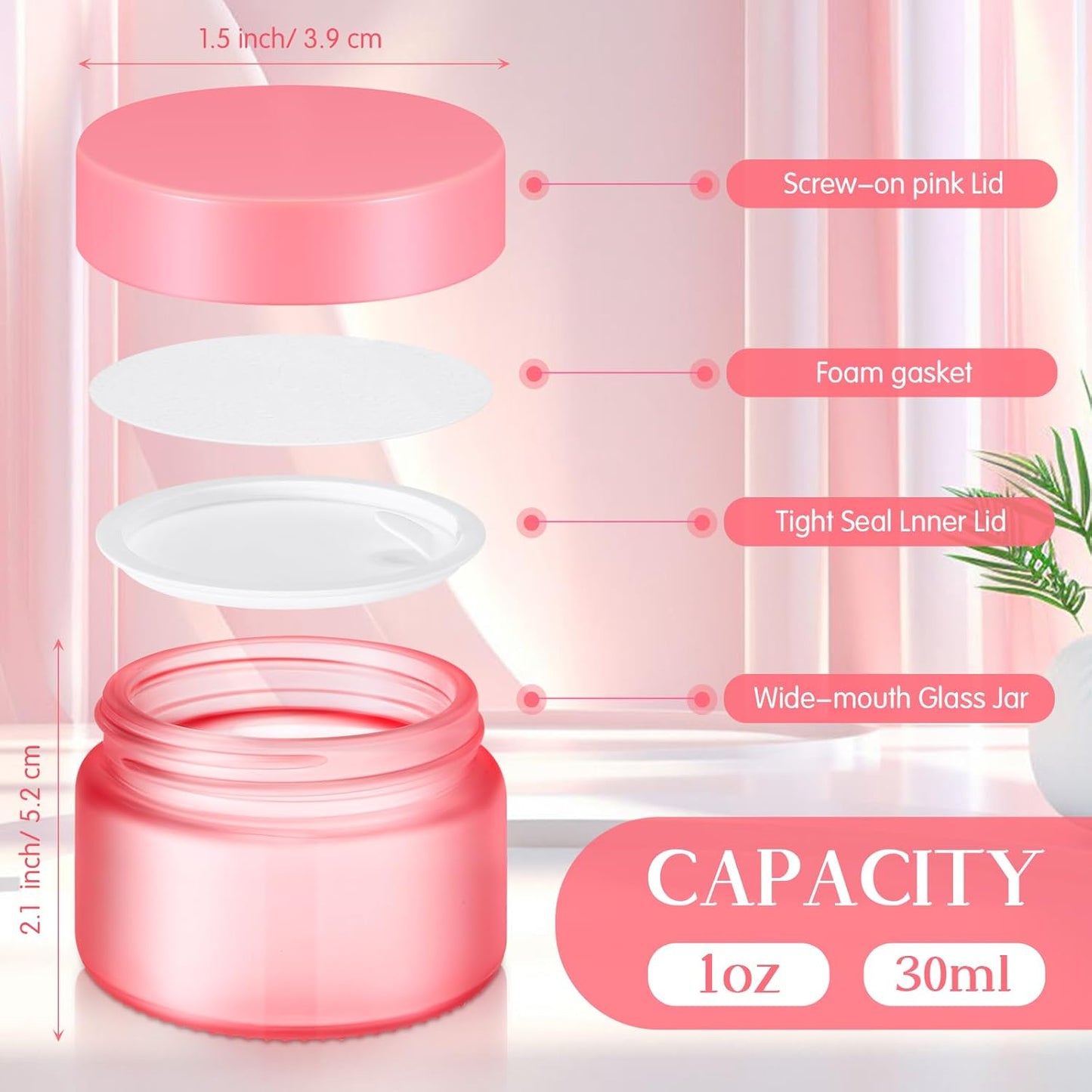 Domensi 100 Pcs 1 oz Glass Jars with Lids Bulk Round Glass Cosmetic Jars Lids 1 oz Small Travel Containers with Inner Liner for Lotions Powders Ointments Sample Cream (Pink,Pink)-BrightBean Baby