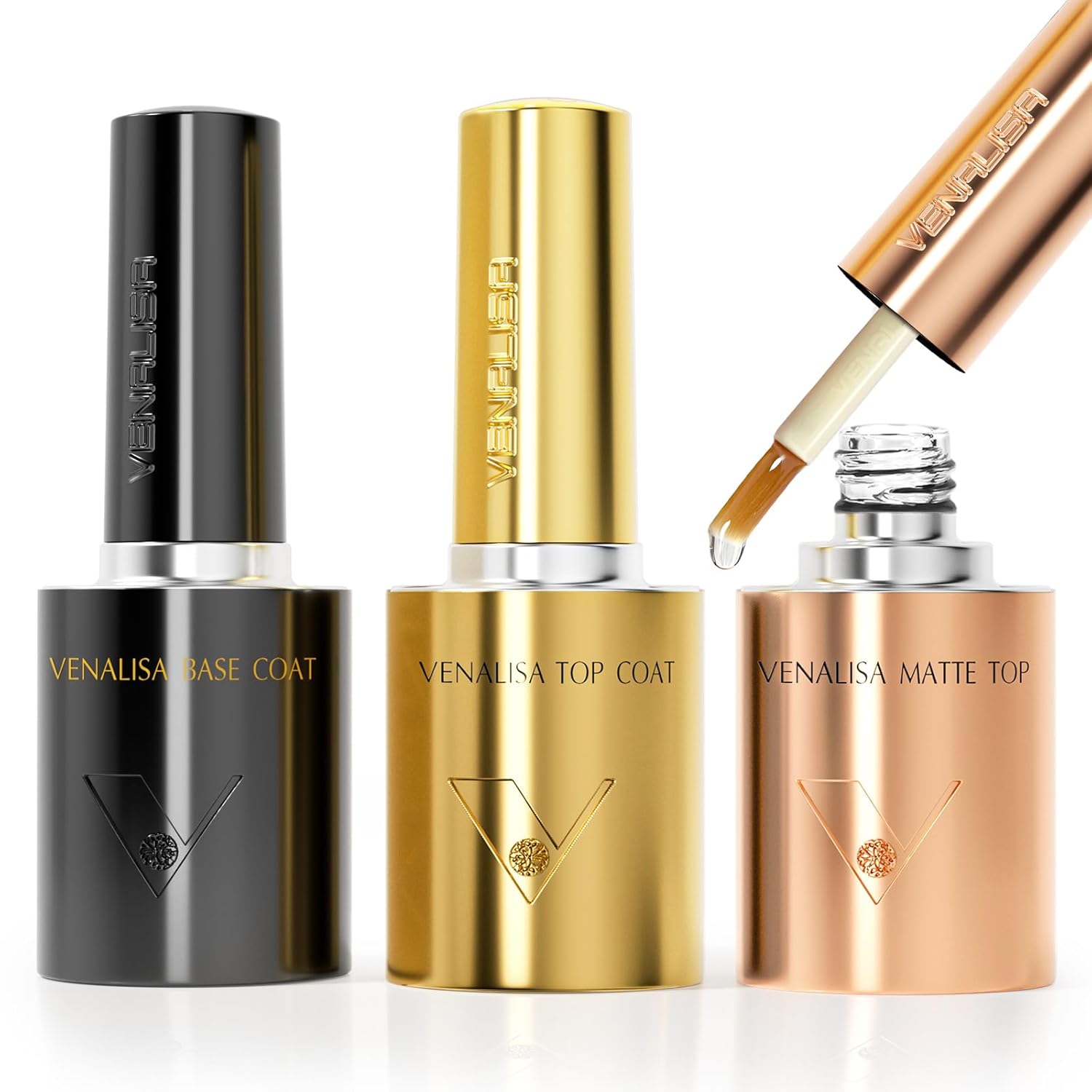 VENALISA 3 Pcs No Wipe Glossy and Matte Gel Top Coat and Base Coat Set for Gel Nail Polish- High Gloss Base Matte & Shiny Top Coat Kit, Soak Off Nail Art Home and Professional Manicure-BrightBean Baby