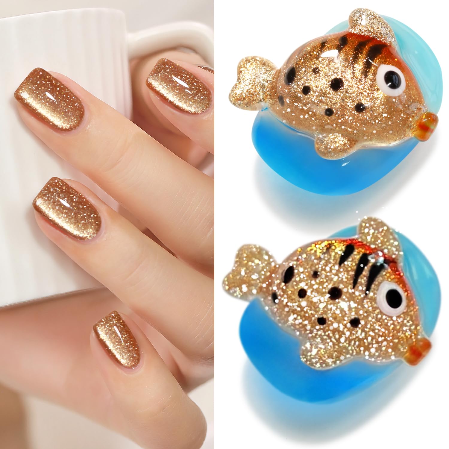 Double Rhythm 15ML Glitter Glass Cat Eye Gel Polish with Magnet Holographic Glitter Shimmer Translucent Sheer Color Salon Soak Off Magnetic Gel Polish at Home (Coffee Brown-MC1063)-BrightBean Baby