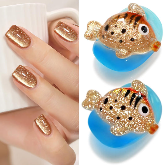 Double Rhythm 15ML Glitter Glass Cat Eye Gel Polish with Magnet Holographic Glitter Shimmer Translucent Sheer Color Salon Soak Off Magnetic Gel Polish at Home (Coffee Brown-MC1063)-BrightBean Baby