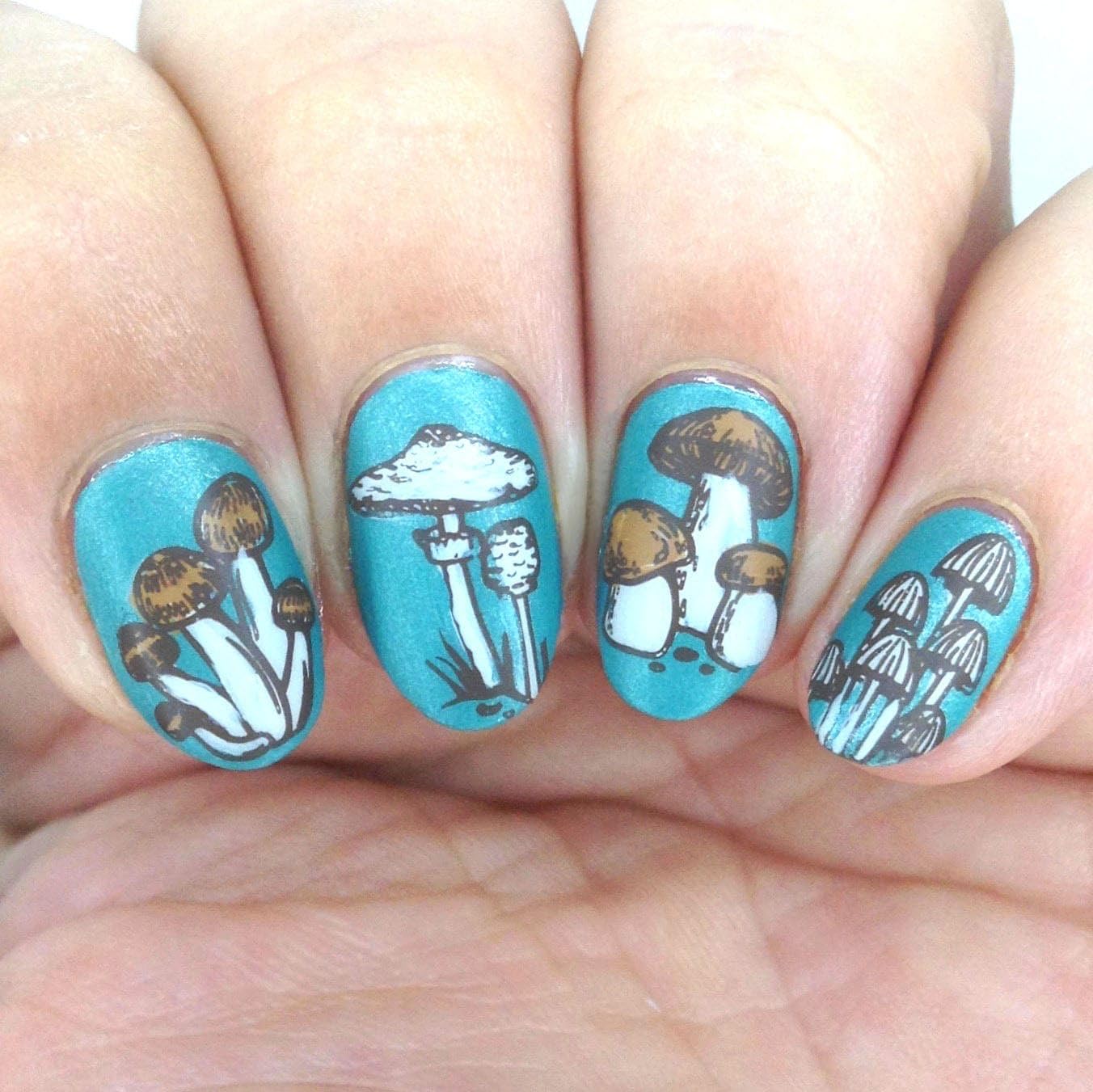 Maniology Magic Mushroom Nail Stamping Starter Kit | Plant-Inspired Nail Art with Whimsical Mushrooms Design for DIY Manicure – Includes Stamping Plate, Polish, Top Coat, Stamper & Scraper Card-BrightBean Baby