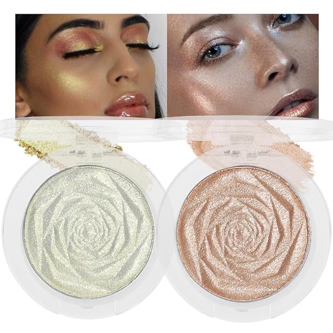 evpct Blonde Gold & Champagne Gold Face Highlighter Makeup Shimmer Glitter Diamond Sparkly Highlighters Makeup Palette Powder for Face Body Cheek iluminadores iluminador de jos maquillaje luminizers-BrightBean Baby