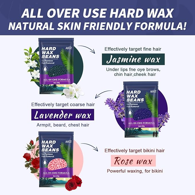 Waxing Kit for Women Men - Wax Kit for Hair Removal with Silicone Bowl,4 Bags Hard Waxing Beads and 30 Sticks - at Home Use Wax Warmer for Full Body, Bikini, Eyebrow, Face, Sensitive Skin-BrightBean Baby