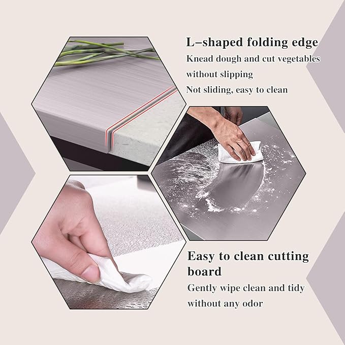 Stainless Steel Cutting Board for Kitchen - 304 Stainless Steel Chopping Boards for Baking, Double-Sided Use for Raw & Cooked Food - Ideal for Homemade Pasta, Pizza & Bread Making (15.7×23.6×0.06")