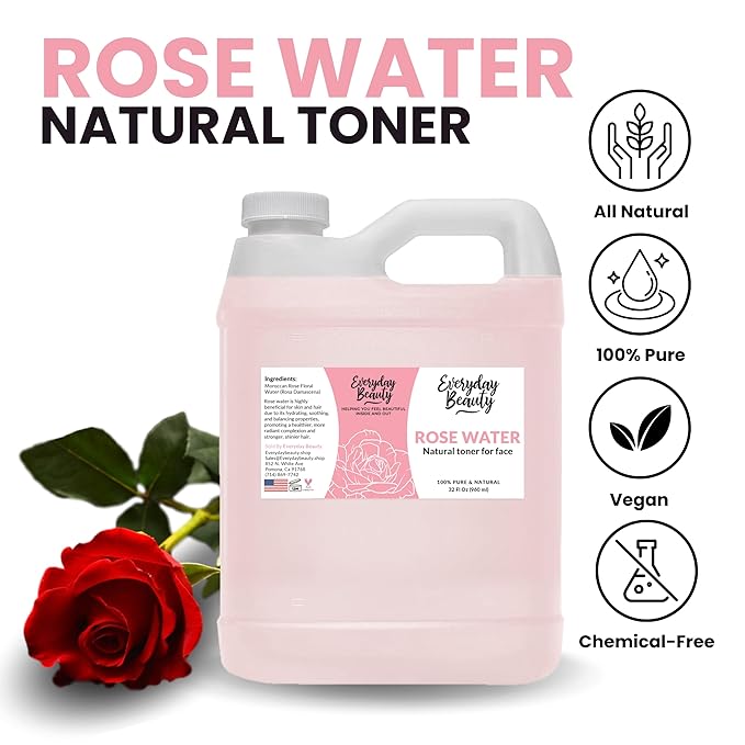 Rose Water Facial Toner - 32oz Bulk Alcohol-Free Vegan All Natural Refreshing for Face and Hair - Uplifts, Calming & Soothing for All Skin Types-BrightBean Baby
