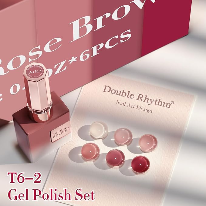 Double Rhythm 6 Pcs 15 ML Gel Polish Set Same Color Same Bottle Soak Off Gel Polish Kit Nail Art Manicure Salon DIY at Home for Women (Jelly Translucent Rose Pink Burgundy Red-T6-2)-BrightBean Baby