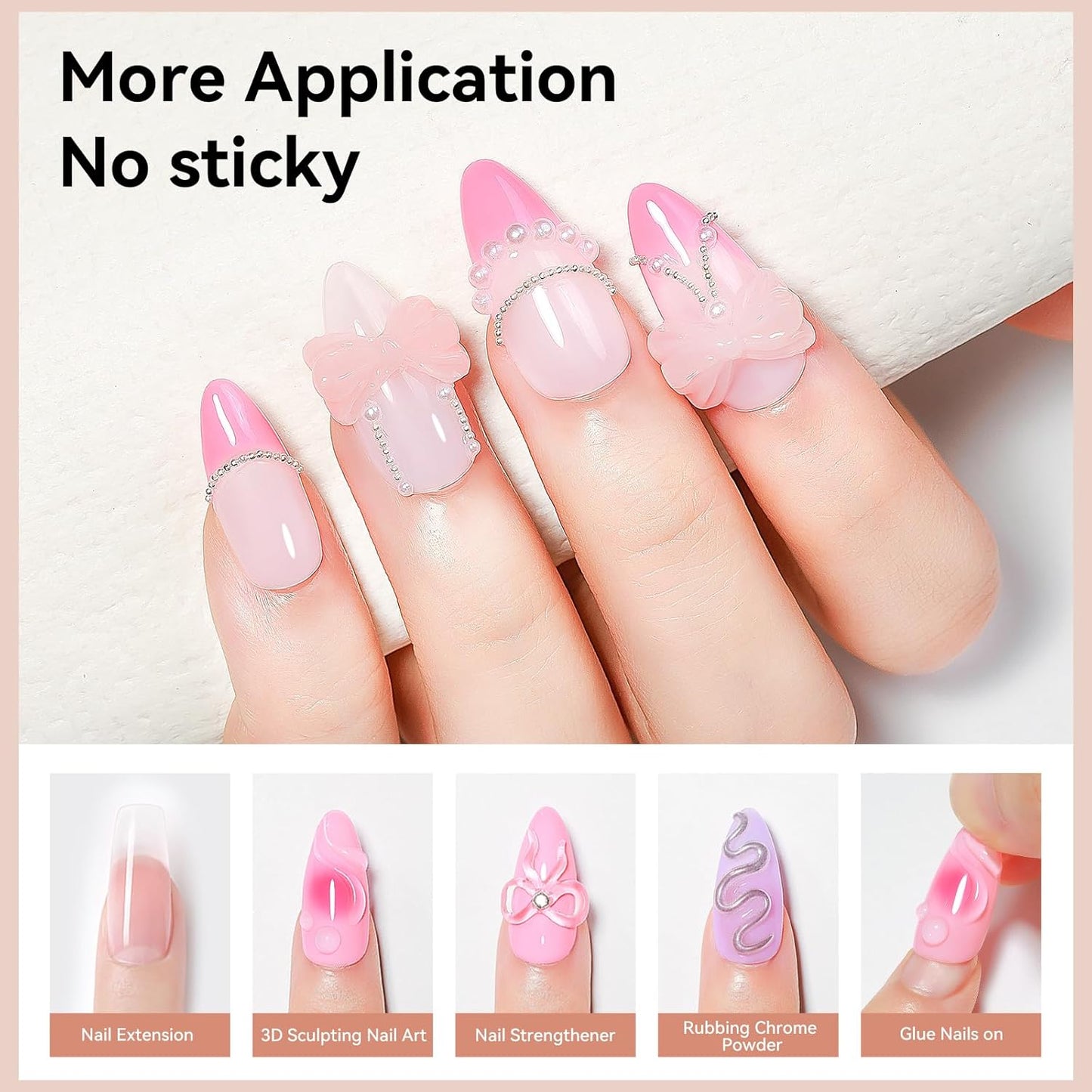 Solid Builder Gel for Nails 3PCS, 3D Hard Gel for Nail Art Sculpting Non-Stick Hand, Clear White Nude for Modeling, Sculpture, Nail Extension UV/Led Manicure DIY At Home 18g*3Colors-BrightBean Baby