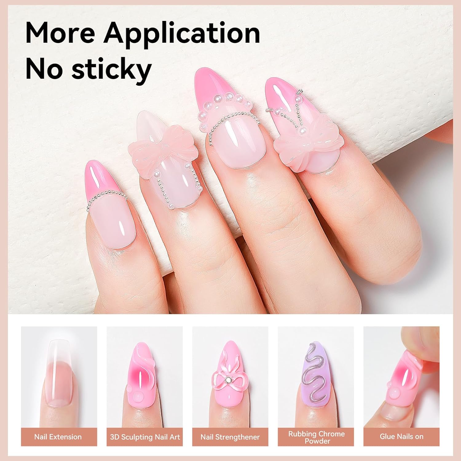 Solid Builder Gel for Nails 3PCS, 3D Hard Gel for Nail Art Sculpting Non-Stick Hand, Clear White Nude for Modeling, Sculpture, Nail Extension UV/Led Manicure DIY At Home 18g*3Colors-BrightBean Baby