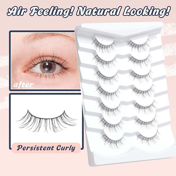 Lashes Short Eyelashes 10MM Natural Lashes Wispy Thin Band Strip Lashes Short Eyelashes Natural Look 3D Volume Lashes 7 Pair Fake Lashes Siligli-BrightBean Baby