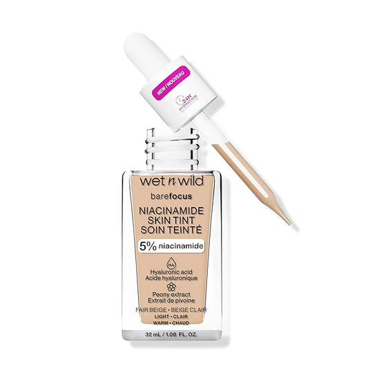 wet n wild Bare Focus Skin Tint, 5% Niacinamide Enriched, Buildable Sheer Lightweight Coverage, Natural Radiant Finish, Hyaluronic & Vitamin Hydration Boost, Cruelty-Free & Vegan - Fair Beige-BrightBean Baby