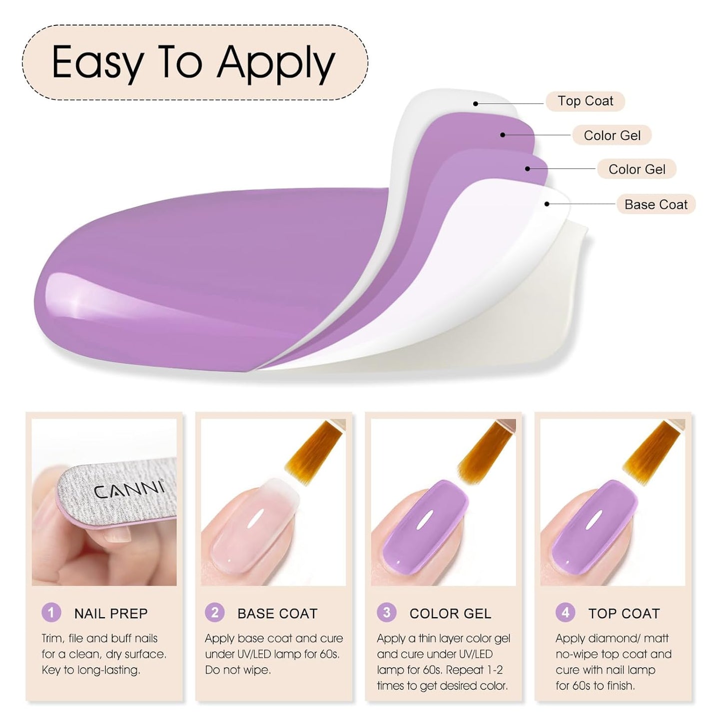 CANNI Purple Wisteria Nail Gel Polish – High Gloss Soak Off UV LED Gel, Long-Lasting Salon Manicure DIY Nail Art Gel Polish For Women-BrightBean Baby