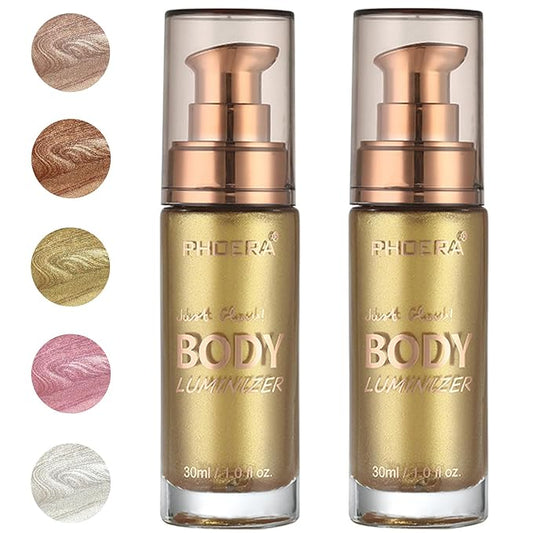 PHOERA Body Luminizer Highlighter, Waterproof Moisturizing and Glow For Face & Body, Face Body Glow Illuminator (2PCS 102 Metallic Gold)-BrightBean Baby