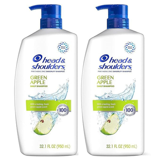 Head & Shoulders Dandruff Shampoo, Clinically Proven Anti Dandruff & Scalp Care Treatment, Fresh Green Apple Scent, Paraben-Free, 32.1 Fl Oz Each, 2 Pack-BrightBean Baby