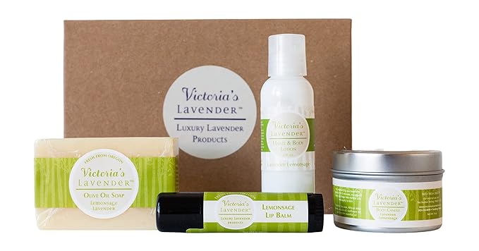 Victoria's Lavender Natural Body Products Gift Set - Handmade Soap, Hand & Body Lotion, Lip Balm, Body Candle Skin Care Sets & Kits, Lavender Bath and Body Products for Women, Lavender Lemongrass-BrightBean Baby