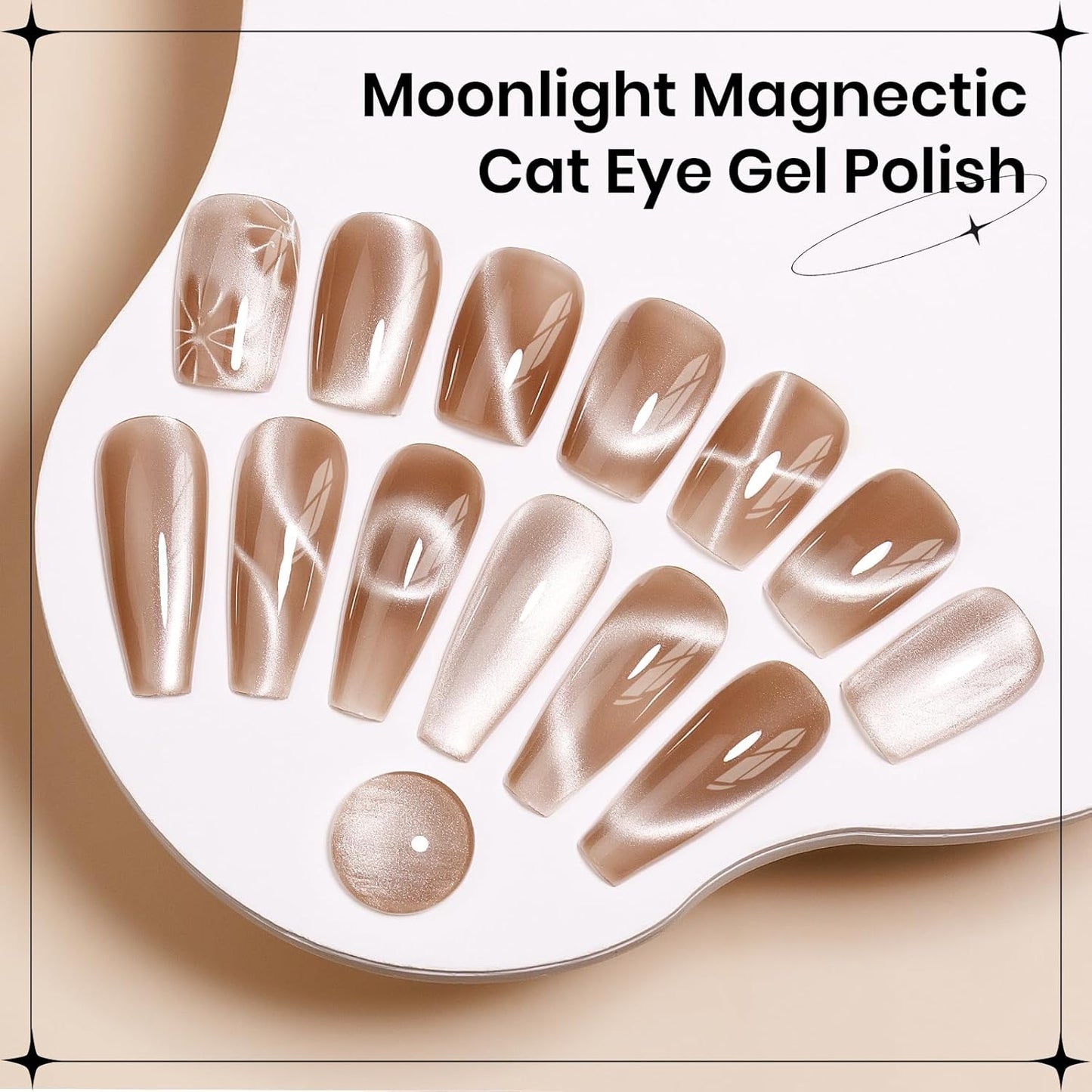 Moonlight Cat Eye Gel Nail Polish 10ml Silk Magnetic Nail Polish Glass Cateye Gel Polish with Magnetic Stick Soak Off UV LED Nail Lamp Nail Art Manicure Salon Home DIY 002, Milky Coffee-BrightBean Baby