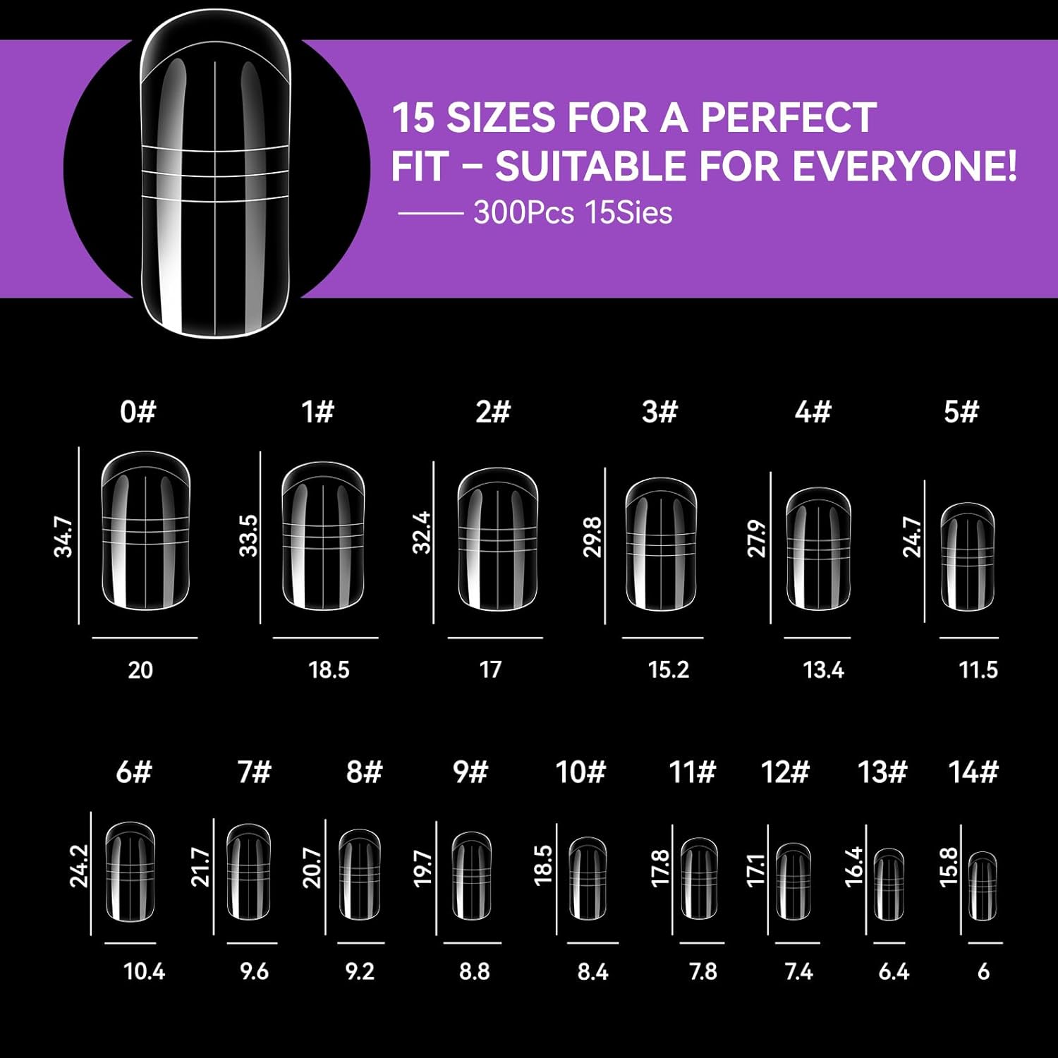 Gelike EC Toes Dual Forms for Extension: 300 Pcs Color Nail Form, 15 Size Nail Forms For Builder, Half Matte Gel Forms For Manicure Art Design Salon Diy-BrightBean Baby