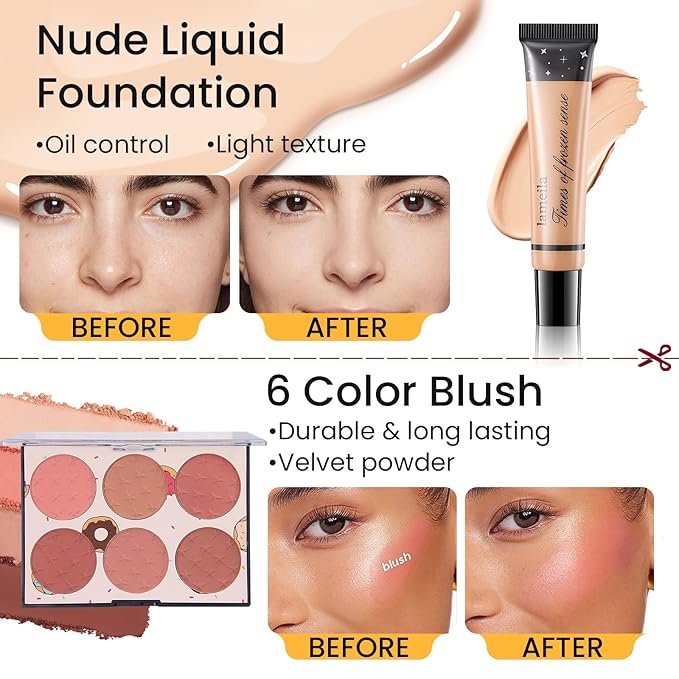 Makeup Kit for Girls Teens, Travel Makeup Kit, Facial Makeup Full Kit, Makeup Present Set for Beginners & Professionals, Cosmetic Bag Include Pigmented Blendable Eyeshadow Palette-BrightBean Baby