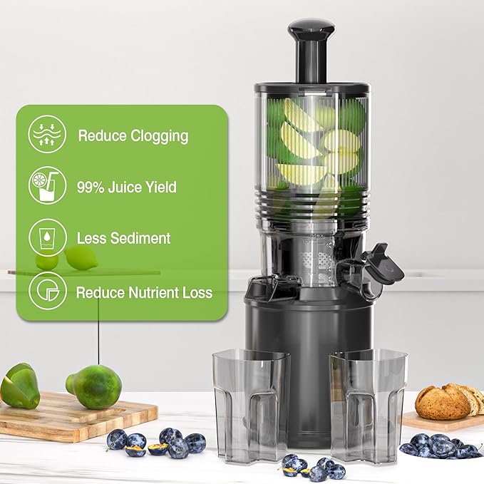 Cold Press Juicer – 6.5" Extra Large Feed Chute Fit Hands-Free Electric Masticating Juicer Machine, 350W Slow Masticating Juicer Machine for Whole Fruit and Vegetables – Easy Cleanup & Assembly