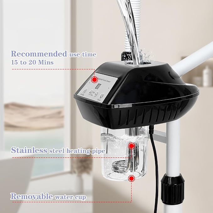 Professional Facial Steamer, 2 in 1 Face Steamer on Wheels, with 5X Magnifying Lamp, Facial Steamer with Time Setting, Stand Face Steamer Adjustable Height for Spa, Salon and at Home use-BrightBean Baby