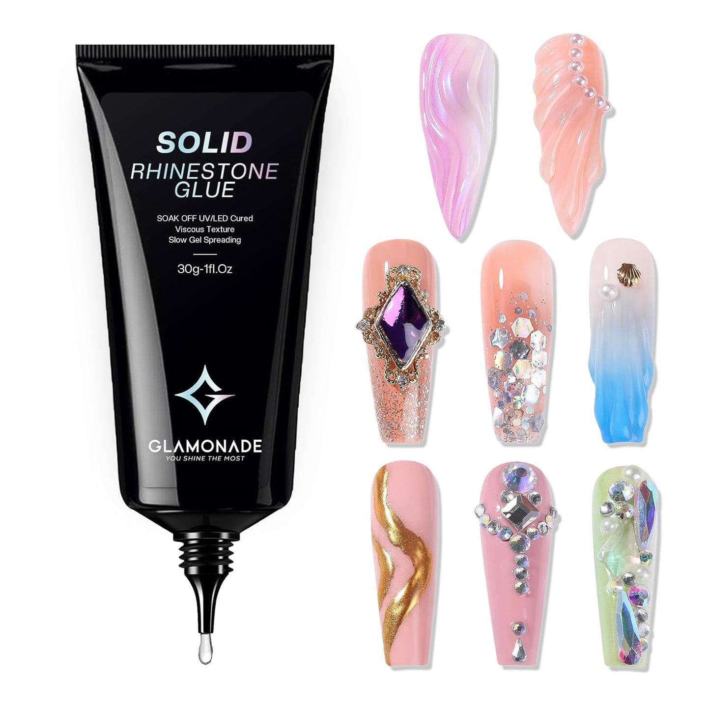 Nail Rhinestone Solid Glue: 30g Super Strong Gel for Nail Gems Charms No Wipe Clear Gel for 3D Nail Art DIY Nail Designs Nail Tech Must Supplies-BrightBean Baby