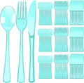 Minatee 150 Pieces Disposable Cutlery Set Plastic Silverware Heavy Duty Utensil Sets 50 Forks 50 Knives 50 Spoons for Home Office School Party Picnics Restaurant Outdoor Events(Light Green)