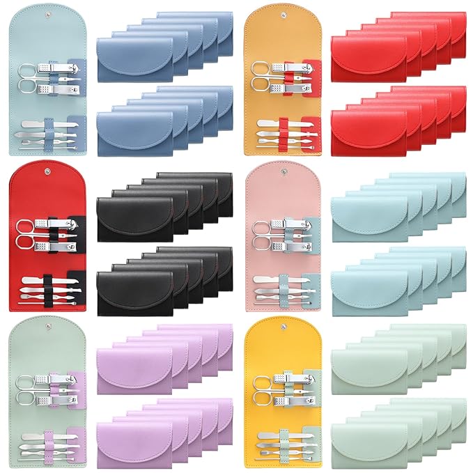 60 Sets Travel Manicure Set Nail Clippers Bulk Pedicure Kit 7 in 1 Stainless Steel Professional Nail Set Grooming Kits Nail Care Tools for Women Men(Bright Color)-BrightBean Baby