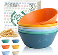 Wheat Straw Bowl Sets of 6 - 36oz Cereal Bowls with Textured Design,Large Soup Bowl - Microwave and Dishwasher Safe, Ramen Bowl Set, Alternative to Plastic Bowls for Serving Soup,Ramen,Salad - Multi