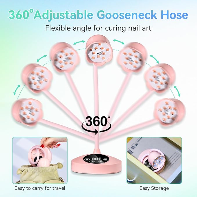 Makartt UV Nail Lamp: Flash Cure lamp UV Light for Gel Nails Polish Luminoza 30W Rechargeable LED Nail Dryer with 4 Timers & Auto Sensor Fast Curing Goosenecks Lamp for Home DIY Manicure (Pink)-BrightBean Baby