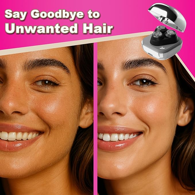 Facial Hair Removal for Women, 3D Floating Blade Rotary Razor, Wet/Dry Electric Shaver, Portable & USB Rechargeable Epilator Hair Remover for Face, Upper Lip, Chin, Arms & Legs (Silver)-BrightBean Baby