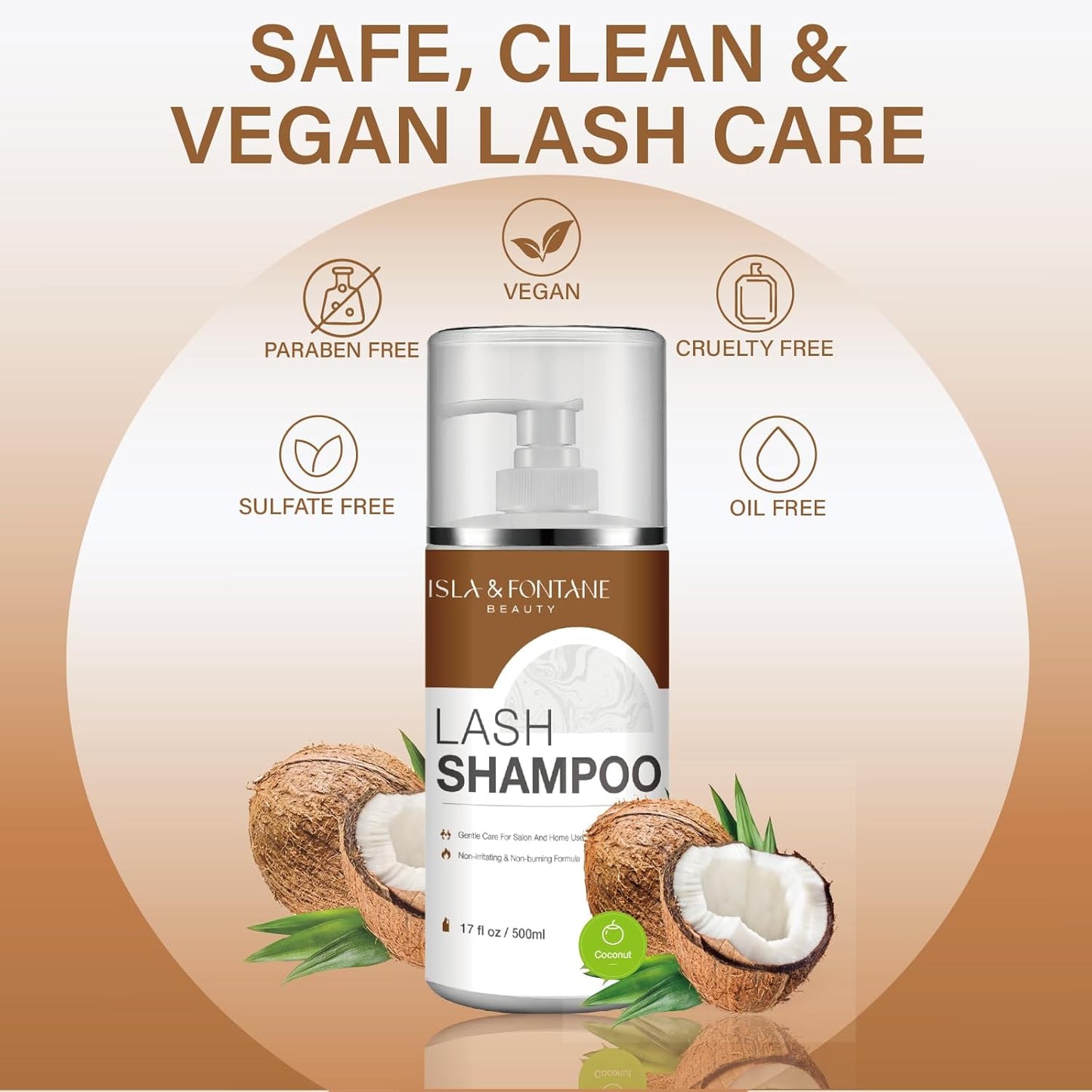 ISLA & FONTANE Lash Shampoo Bulk – Multi-Scent Series – 17 fl oz / 500ml | Gentle Eyelash Cleanser for Lash Extensions | Non-Irritating | Professional Lash Bath Foam For Salon And Home Use (Coconut)-BrightBean Baby