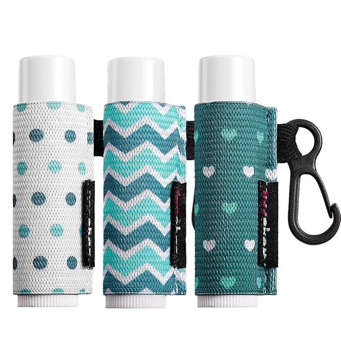 Lip Balm Holder Sleeves Keychain Chapstick Elastic Sleeves (white dots/wave strip/heard shape), 3 Count (Pack of 1)-BrightBean Baby