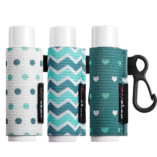Lip Balm Holder Sleeves Keychain Chapstick Elastic Sleeves (white dots/wave strip/heard shape), 3 Count (Pack of 1)-BrightBean Baby