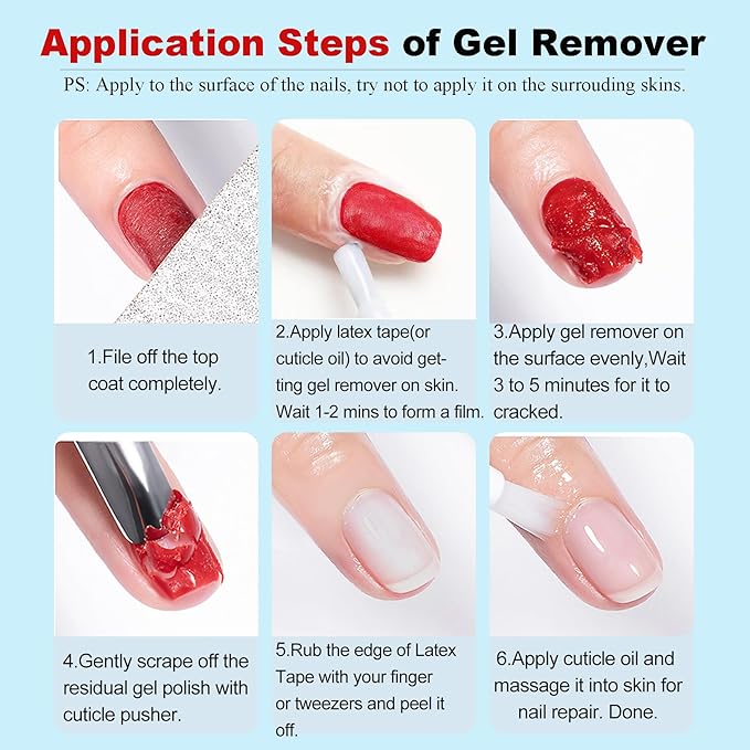 2PCs Gel Nail Polish Remover - 30ML,Fast & Easy, with Roller Cuticle Oil, No Need to Wrap and Soak, Remove Gel Polish in 2-5 Minutes at Home, No Damage to Nails, with Cuticle Pusher Tool,Nail File-BrightBean Baby