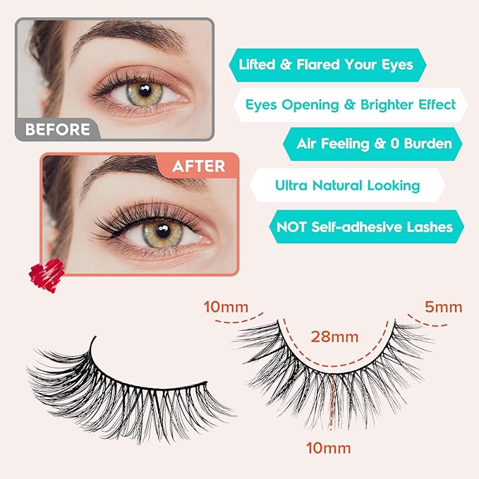 Wispy Cat Eye Lashes False Eyelashes Natural 10mm Short Lashes Pack Soft Strip Eyelash 3D Volume C Curl Natural Eyelashes 7 Pair Siligli Eyelashes-BrightBean Baby