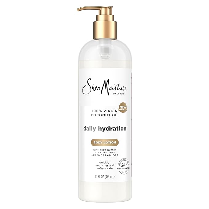 SheaMoisture Daily Hydration Body Lotion with 100% Virgin Coconut Oil, Shea Butter, Coconut Milk and Pro-Ceramides, Quickly Nourish & Soften Skin, 24H Moisturizing 16 oz-BrightBean Baby