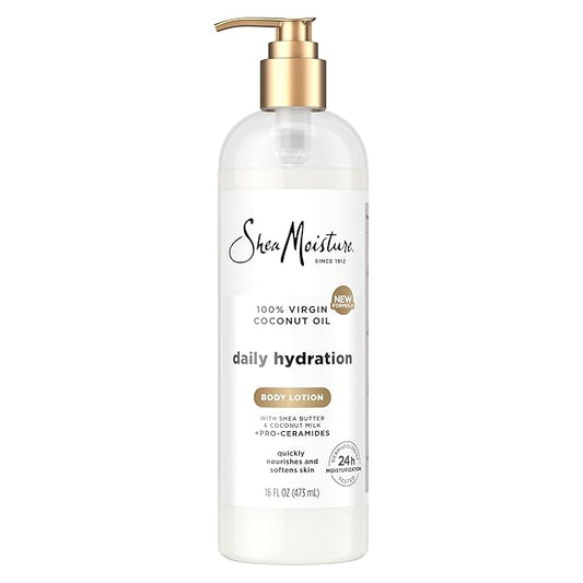 SheaMoisture Daily Hydration Body Lotion with 100% Virgin Coconut Oil, Shea Butter, Coconut Milk and Pro-Ceramides, Quickly Nourish & Soften Skin, 24H Moisturizing 16 oz-BrightBean Baby