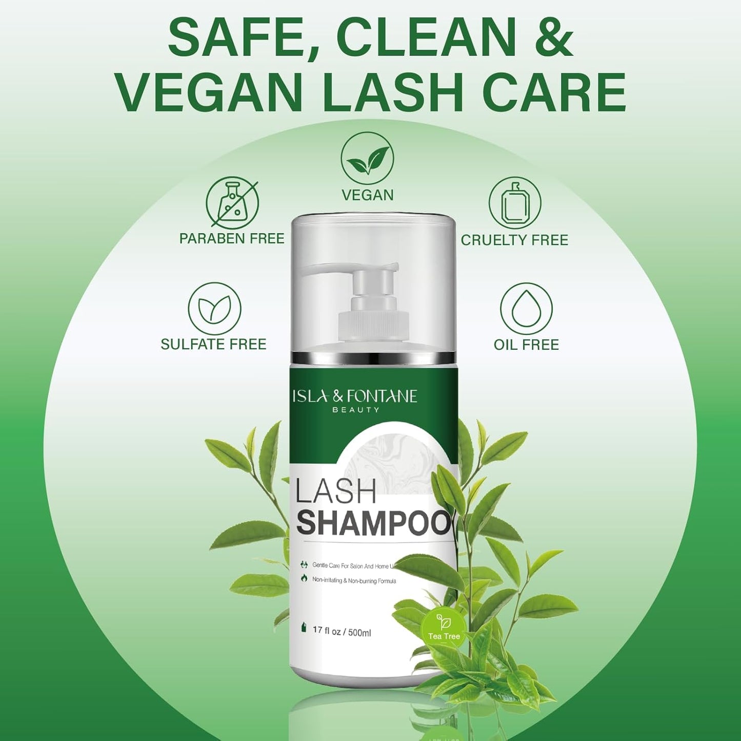 ISLA & FONTANE Lash Shampoo Bulk – Multi-Scent Series – 17 fl oz / 500ml | Gentle Eyelash Cleanser for Lash Extensions | Non-Irritating | Professional Lash Bath Foam For Salon And Home Use (Tea Tree)-BrightBean Baby