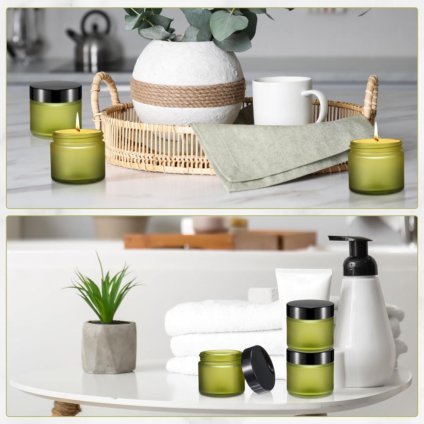 Domensi 48 Pcs 2 oz Glass Jars with Lids Travel Size Round Leakproof Empty Cosmetic Jars with Inner Liners Lid for Storing Makeup Lotions Face Cream Ointments Candle DIY Making (Pea Green)-BrightBean Baby